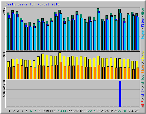 Daily usage for August 2016